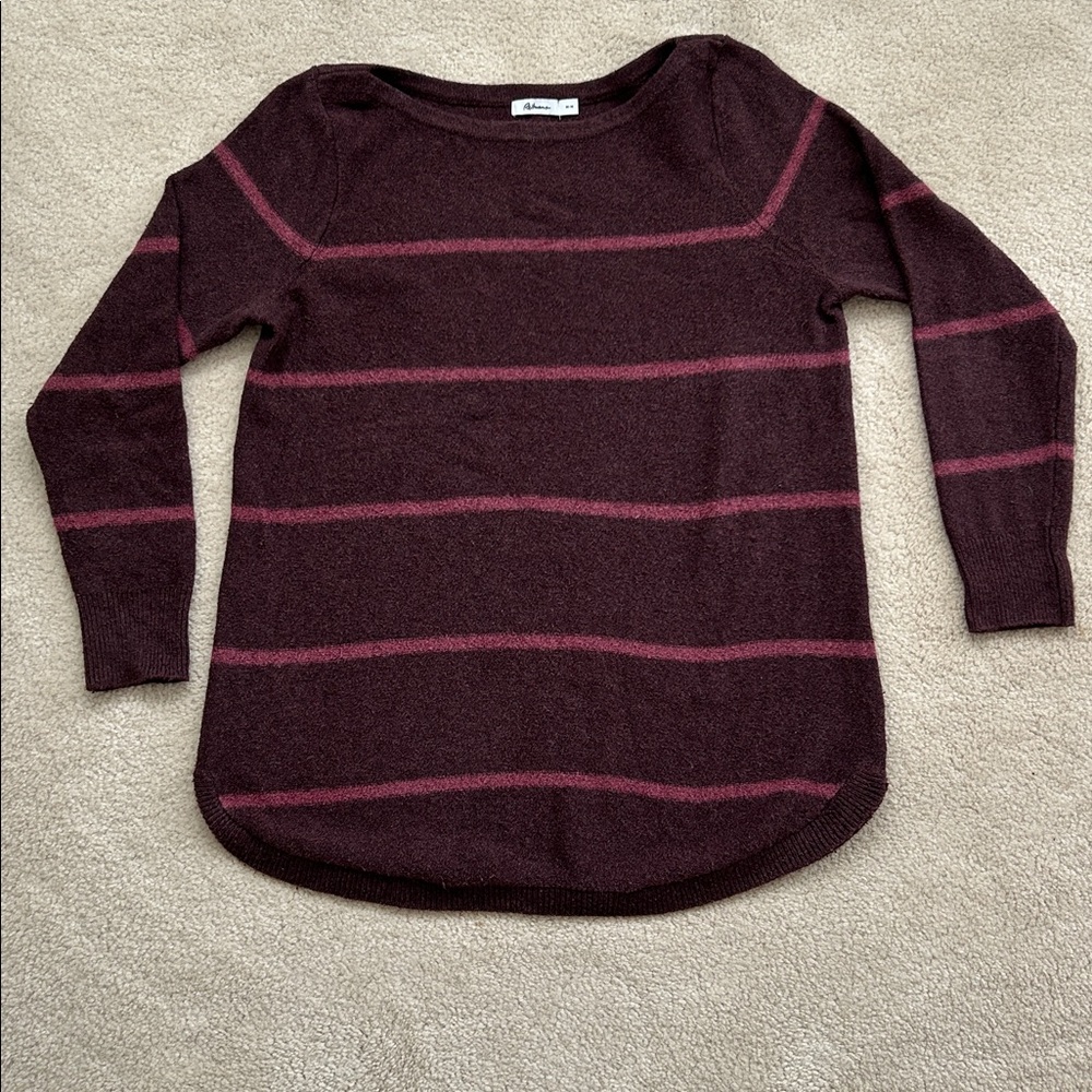 Reitmans Striped Tunic Sweater | Burgundy & Mauve Knit | Size M